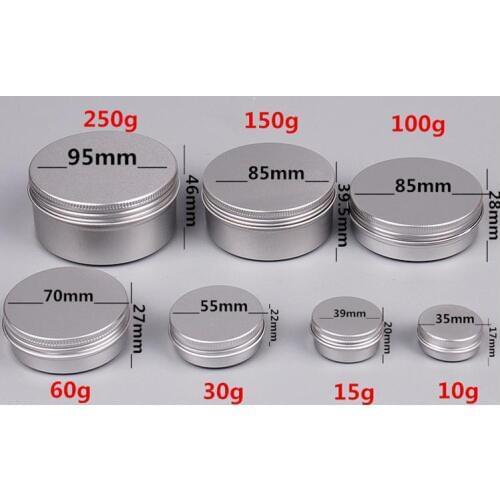 5 10 15 30 60 100 150 250 g Empty Aluminium Cosmetic Containers Pot Lip Balm Jar Tin For Cream Ointment Hand Cream lin4133