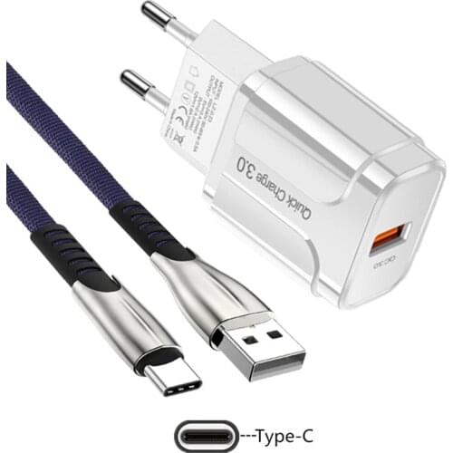 For Samsung Galaxy Note 10 18W Super Fast Charging Adapter QC3.0 Charger 100CM USB C Cable For S20 Ultra S20+ A71 A91 A50 A51