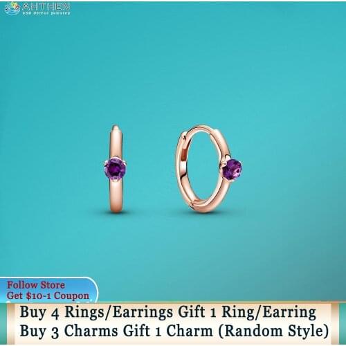 Ahthen 925 Sterling Silver Stud Earring Purple Solitaire Huggie Hoop Earrings Cubic Zirconia Stud Earrings Women Earrings