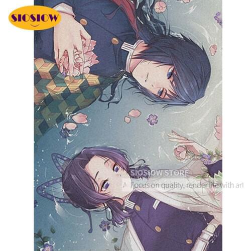 5d Diy Diamond Painting Demon Slayer Kimetsu No Yaiba Figure Giyuu Shinobu Diamond Embroidery Full Square Cross Stitch Fan Gifts