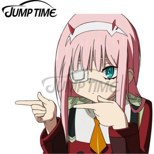 JumpTime 13 x 7.9cm Zero Two Spin Kawii Meme Car Decal Vinyl Car Wrap Anime Occlusion Scratch Decal Decor for Vehicle RV