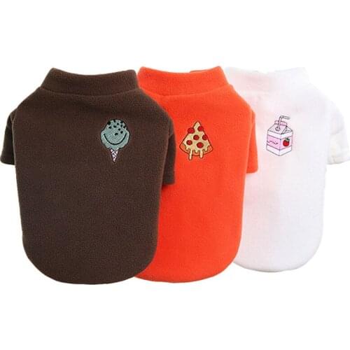 Warm Fleece Dog Clothes Cute Food Pattern Orange Brown White Coat Short Sleeve Small Medium Dogs Cat Shirt Jacket Hoodies Winter