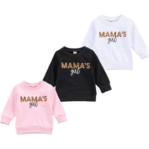 FOCUSNORM 0-6Y Autumn Baby Girls Sweatshirts Letter Leopard Print Long Sleeve Pullover Cotton Tops Outfits 3 Colors