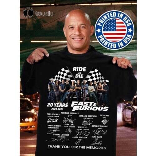 Ride Or Die 20 Years 2001 2021 Fast And Furious Signatures Paul Walker T-Shirt New Tees T Shirt