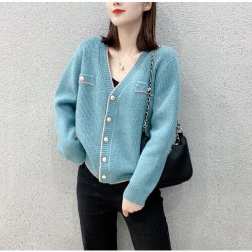 Casual v-neck knitted cardigan women Autumn winter long sleeve button female cardigan 2021 Streetwear sweaters NS4804