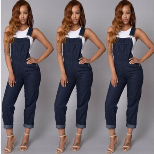 Women Fashion Denim Jumpsuit Romper Long Trousers Overalls Straps Jumpsuit Autumn Feme Casual Loose Trousers