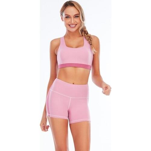 Seamless Fitness Women Yoga Set Gym 2-Piece Bras+High Waist Shorts Running Sportswear Summer Athletic
