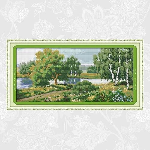The Trees Along the River Cross Stitch Kit Aida Canvas DMC Cotton thread DIY Handmade Needlework Embroidery Sets