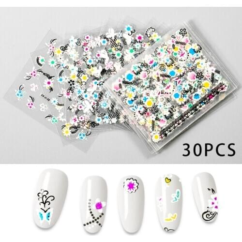 30 Sheets set 3D Nail Sticker Transparent Bottom Flower Leaf butterfly Series DIY Nail Sticker Decoration