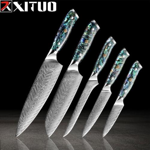 XITUO Damascus Chef Knife Set Santoku Slicing Cleaver Boning Knife Fruit Meat Cutter Paring Kitchen Knives Cooking Tool 1/5PC