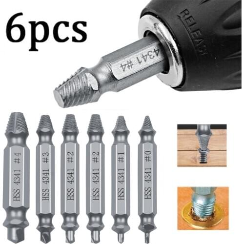 6pcs Material Damaged Screw Extractor Drill Bits Guide Set Broken Speed Out Easy out Bolt Stud Stripped Screw Remover Tools
