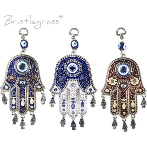 BRISTLEGRASS Turkish Blue Evil Eye Hamsa Hand Flower Wall Hanging Pendant Amulet Lucky Charm Blessing Protection Gift Home Decor