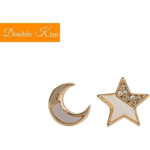 Moon Stars Stud Earrings Alloy Lnlaid Zircon Asymmetry Geometry Refreshing Gold Earrings Fashion Trendy Women Jewelry Gift