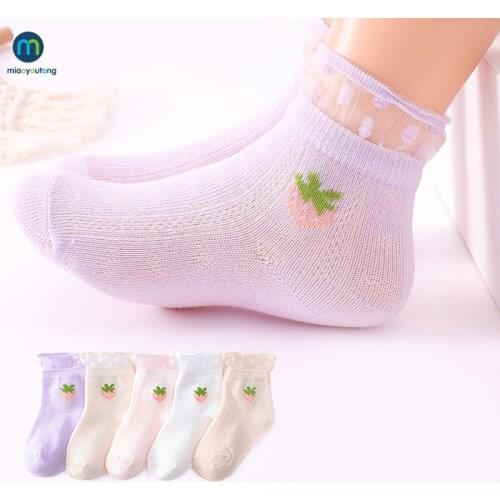 5 Pair/Lot Children Lace Socks Girls Cotton Silk Breathable Mesh Princess Ankle Short Dance Socks Thin Kids Toddlers Miaoyoutong