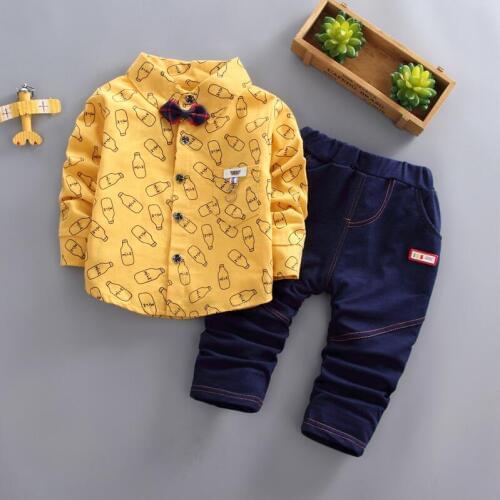 2020 New Spring Children Boys Girls Cartoon Lapel Bow Shirt Pants 2Pcs/Sets Infant Clothes Suit Fashion Baby Casual Tracksuits