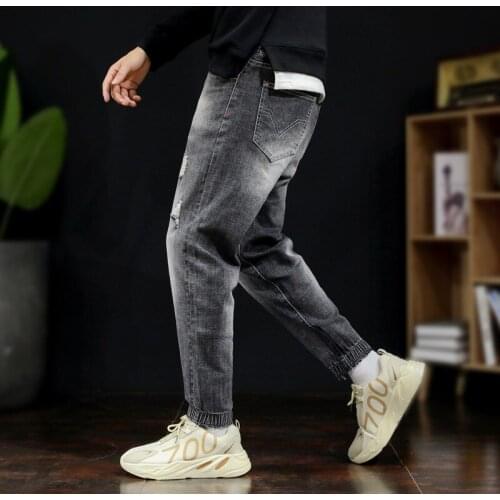 2021 New Jeans Spring Autumn Hip Hop Pencil Pants Skinny Ankle Jeans Men Slim Gray Denim Suitable For Young Men Large Size Jeans