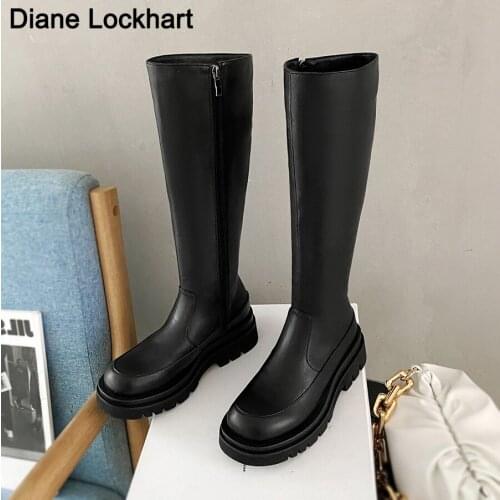 Slim Flat Knee High Boots Gothic Punk Wedge High Heels Platform Trendy Autumn Winter Motorcycles Bottes Shoes Women Footwear 43