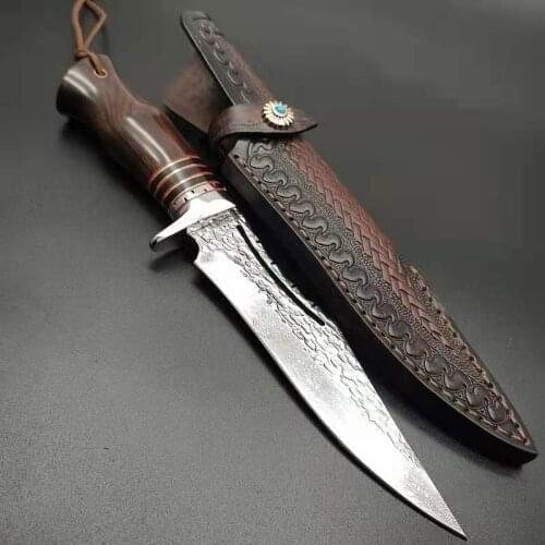 VG10 Damascus steel hunting knife Strong outdoor straight knife High hardness camping handmade knife EDC Tools