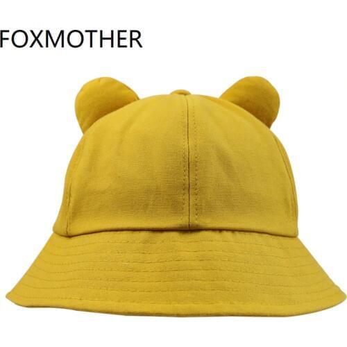 FOXMOTHER New Cute Fashion Yellow Pink Solid Color Cat Ears Bucket Hat Women Korean