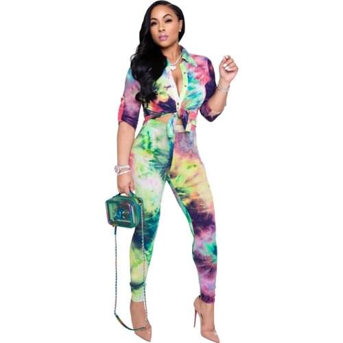 Adogirl Casual Fitness Tie-Dye Print Women Set Blouses Tops Pencil Pants Suit Two Pieces Set Fashion High Street Workout Outfits