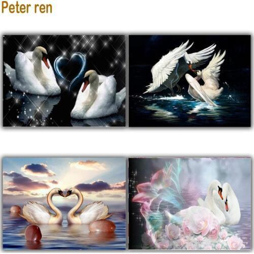 Crafts Diamond painting Cross stitch animal Round or square mosaic Picture of Rhinestone full embroidery Swan love in the evenin