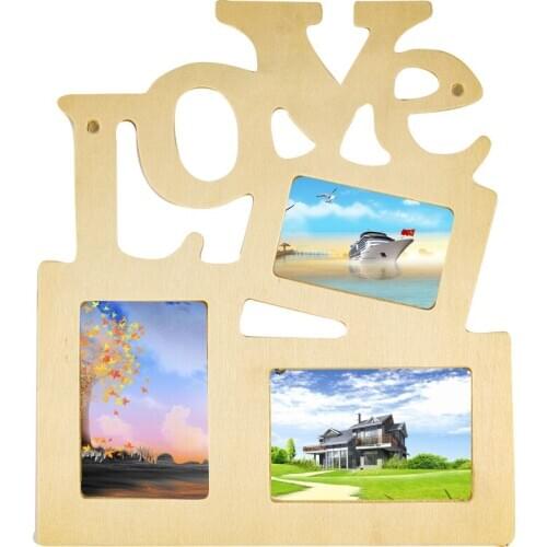 Nordic DIY Wooden Frame Lovely Hollow Love Wooden Family Photo Picture Frame Rahmen White Base Art Modern Home Decor