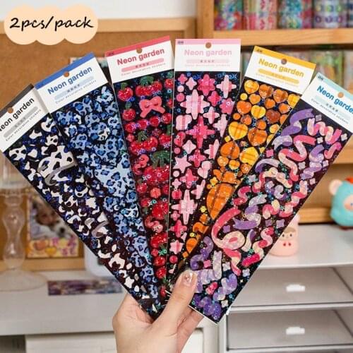 SKYSONIC 2PCS Korean Butterfly Ribbon Love Laser Stickers Cute Junk Journal Stationery Bullet Plan Deco Sticker Art Supplies