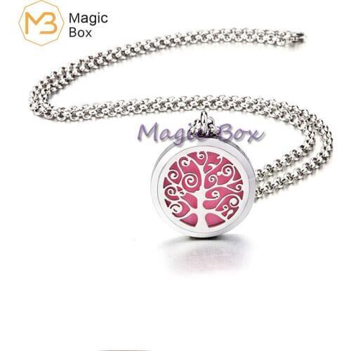 Tree of Life Stainless Steel Aroma Box Pendant Necklace Magnetic Aromatherapy Essential Oil Diffuser Locket Box Pendant Jewelry