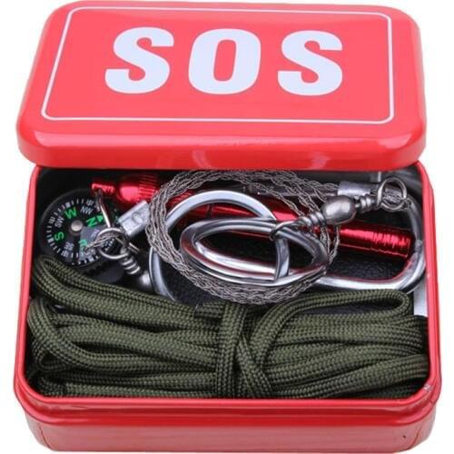 Outdoor equipment with paracord for emergency Carabiner survival box SOS Camping Hiking saw/fire tools,Camping Hiking saw/fire