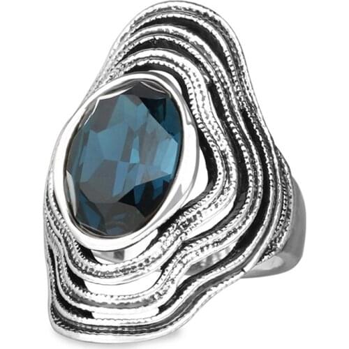 Vintage Personality Rings For Women Fashion Female Blue Crystal Ring Jewelry Ladies Wedding Party Girls Gift