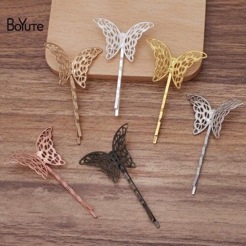 BoYuTe (50 Pieces/Lot) 27*40MM Filigree Butterfly Hairpin Factory Supply Diy Hair Accessories Handmade Materials