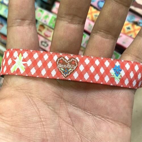 ZERZEEMOOY 5/8" 16 mm 5yards/lot Cartoon Polyester Woven Jacquard Ribbon Red Background Heart KTZD19112505