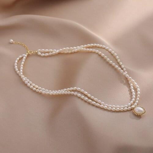 Two layers natural small real water pearl handmade high quality lady jewelry necklace choker 14 inch can customize length