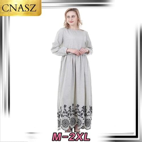2019 Muslim Dubai New Simple Fashion Womens Abaya Islamic Dress Embroidery Flower Pleated Skirt Large Size Dress