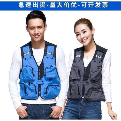 Photography Vest Advertising Fishing Mens Canvas Multi-Pockets Red Reporter Director Outdoor Waistcoat