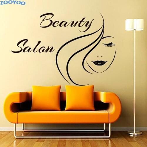 ZOOYOO Beauty Salon Wall Decals GirlS Face Outline Wall Sticker Living Room Sofa Background Home Decor Wall Art Murals