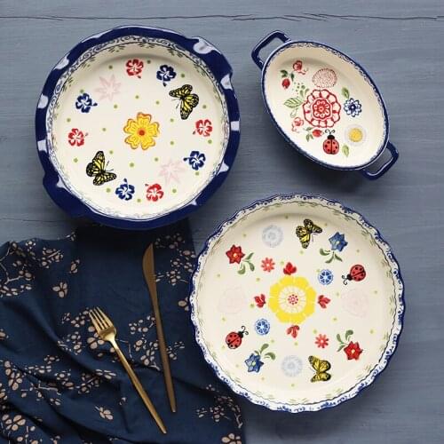 Zq Underglaze Porcelain Rectangular Plate Baking Tray Cheese Baking Tray Oven Baking Pan Plate Dishes Household