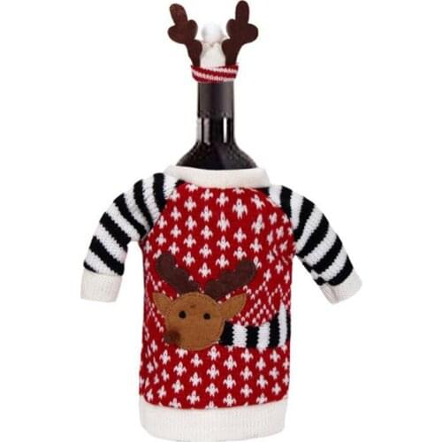 12 Sets Christmas Decoration Knitted Suits with Antler Hats Tops Wine Bottle Cover New Year Dinner Table Ornaments Wholesale XB