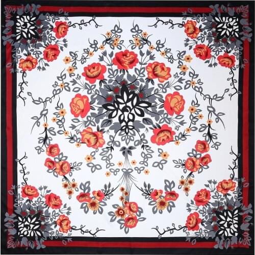 130*130cm TOP Silk Flower Floral luxurious Scarves Women Foulard Square Hijab Scarf Ladies Shawl wrap muffler pareo female hijab