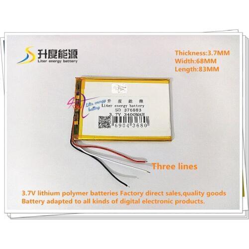 3.7V 3400mAH 376883 Polymer lithium ion / Li-ion battery for cell phone GPS e-book speaker dvd tablet pc