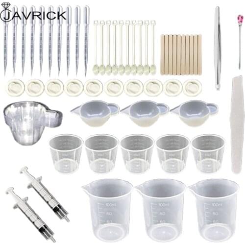 66Pcs Crystal Epoxy Resin Mold Kit DIY Crafts Jewelry Making Tools with Silicone Measuring Cup Mixing Cups Tweezer