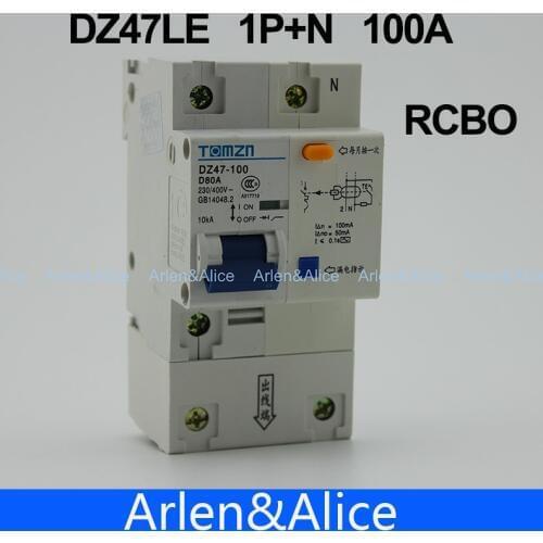 DZ47LE 1P+N 100A D type 230V/400V~ 50HZ/60HZ Residual current Circuit breaker with over current and Leakage protection RCBO