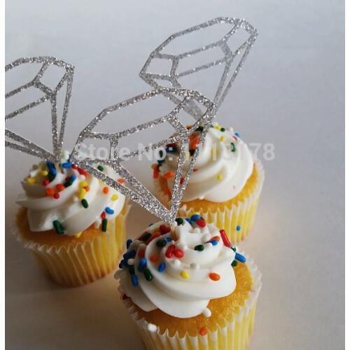 Glitter diamond cutout ring cake cupcake toppers weddings, showers, parties, birthday, favors, candy table, dessert, Food Picks