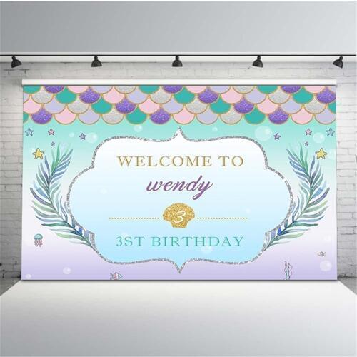 Little Mermaid Prince Baby Shower Photography Background 7x5 Custom Text Girls Birthday Party Backdrops for Photo Studio Props