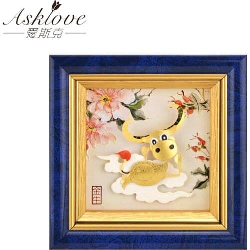 Chinese zodiac Ox Painting 24k Gold foil pictures The Year of Ox Wall art Pictures Desktop Ornaments Home decor Creative Gifts