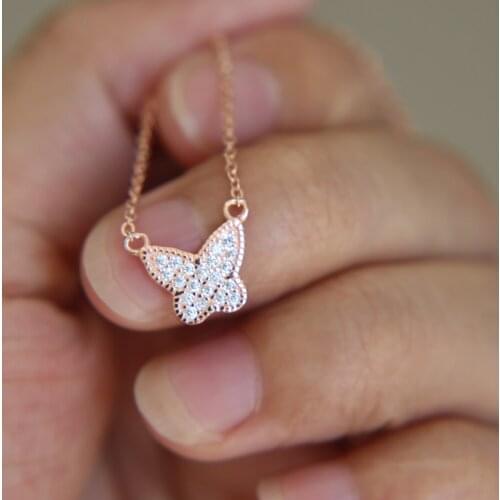 2021 summer new S925 silver cute butterfly necklace delicate minimal silver color lovely bling butterfly girls jewelry necklace