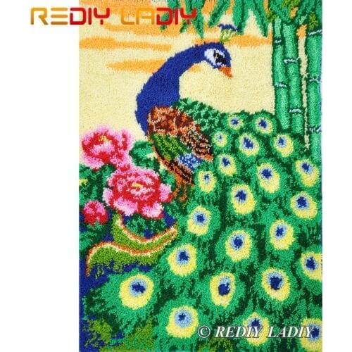 Latch Hook Kit Make Your Own Rug Green Peacock Tapestry Crochet Cushion Mat DIY Carpet Rug Set Pre-Printed Canvas Hobby & Crafts