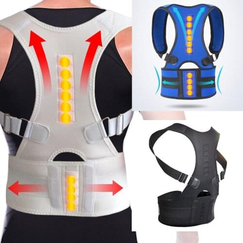 Magnetic Shoulder Back Brace Posture Corrector Spine Belt Waist Support Lumbar Double Elastic Bandage Breathable Mesh Men Women