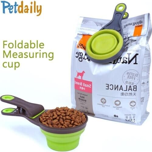 Multi-Function Silicone pet food scoop,folding pet food Measuring cup for dog cat - food bag Sealing Clip,dog feeding spoon