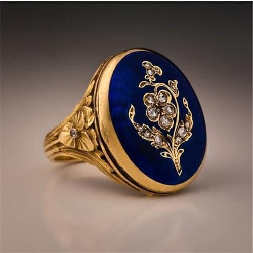 MFY Vintage Luxury Royal Palace Lilac Flower Ring For Women Engagement Party Wedding Rings Hand Jewelry Accessories Size 5-11